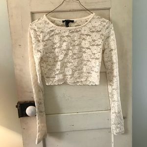 White Long Sleeve Lace Crop Top